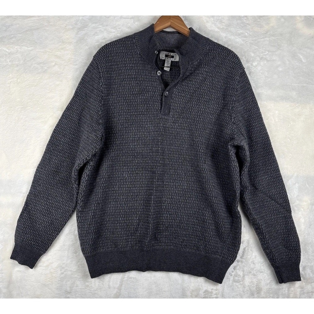 Joseph Abboud Sweater Mens XXL Gray Wool Blend 1/4 Zip Pullover Buttons Classic